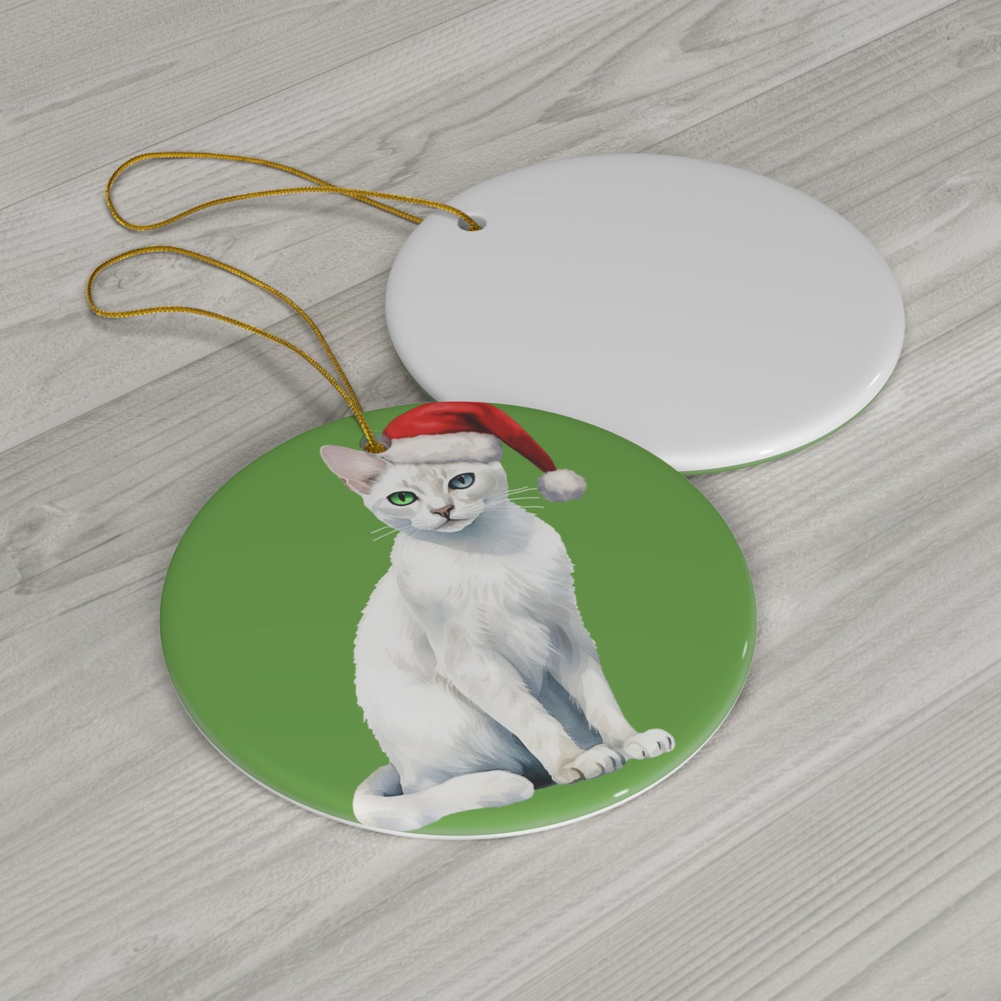 Ceramic Ornament - Khao Manee Xmas Cat    Item #2692322