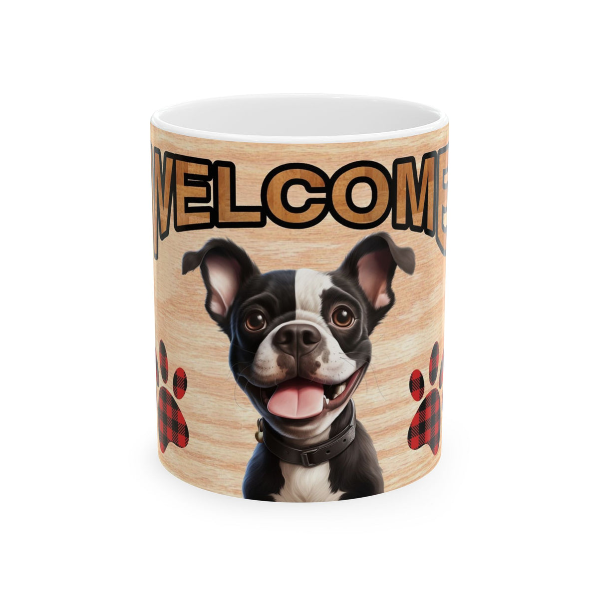Welcome Dog Illustration Ceramic Mug – Cute Paw Print Coffee Cup 11oz    Item #587503