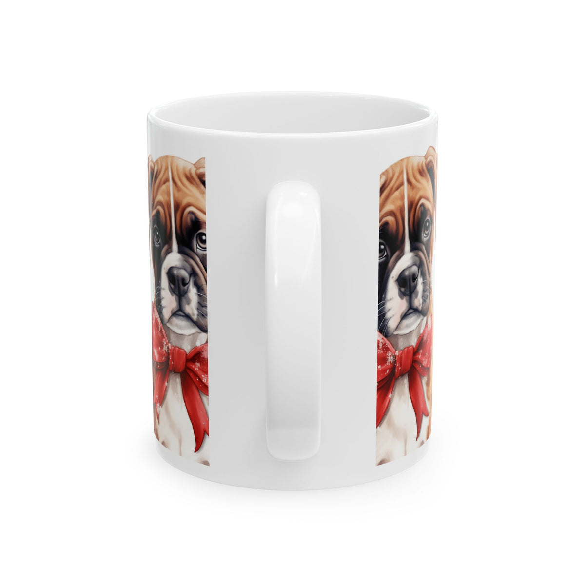 Boxer Puppy Mug with Red Bow – Cute Dog Ceramic Coffee Cup 11oz   Item #628427