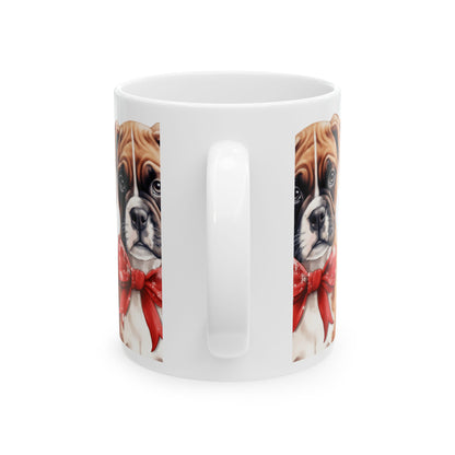 Boxer Puppy Mug with Red Bow – Cute Dog Ceramic Coffee Cup 11oz   Item #628427