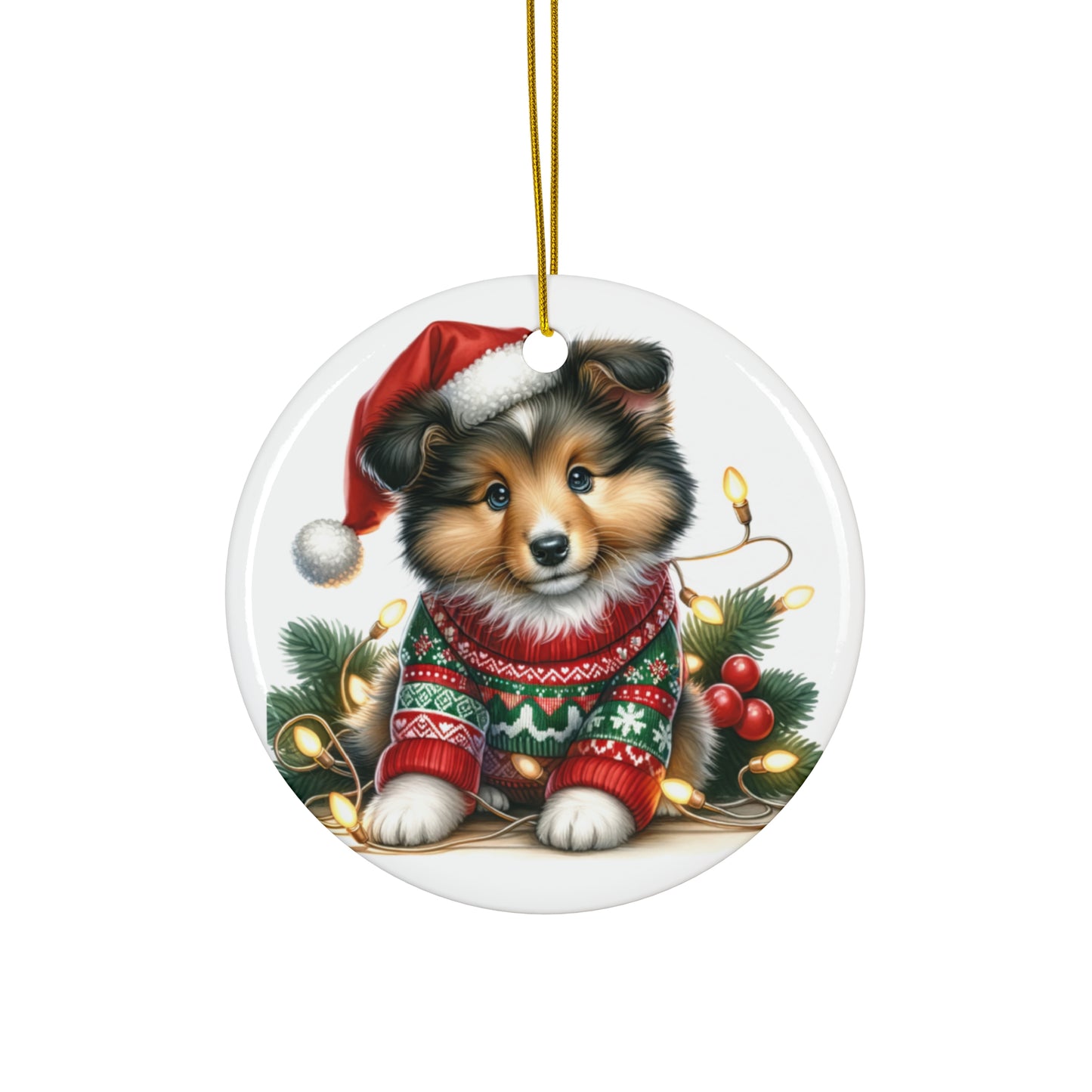 Ceramic Ornament - Shetland Sheepdog Christmas Puppy With Lights     Item #1360463