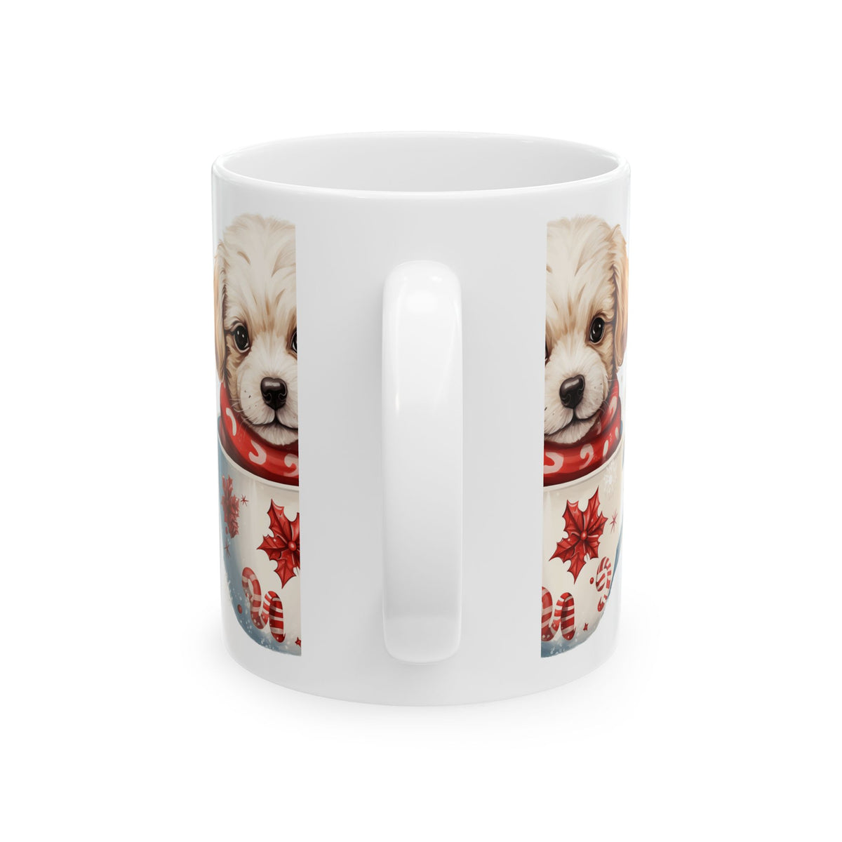 Cute Puppy in Holiday Teacup Ceramic Mug — Christmas Dog Coffee Cup 11oz  Item #345284