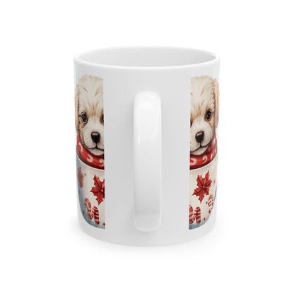 Cute Puppy in Holiday Teacup Ceramic Mug — Christmas Dog Coffee Cup 11oz  Item #345284