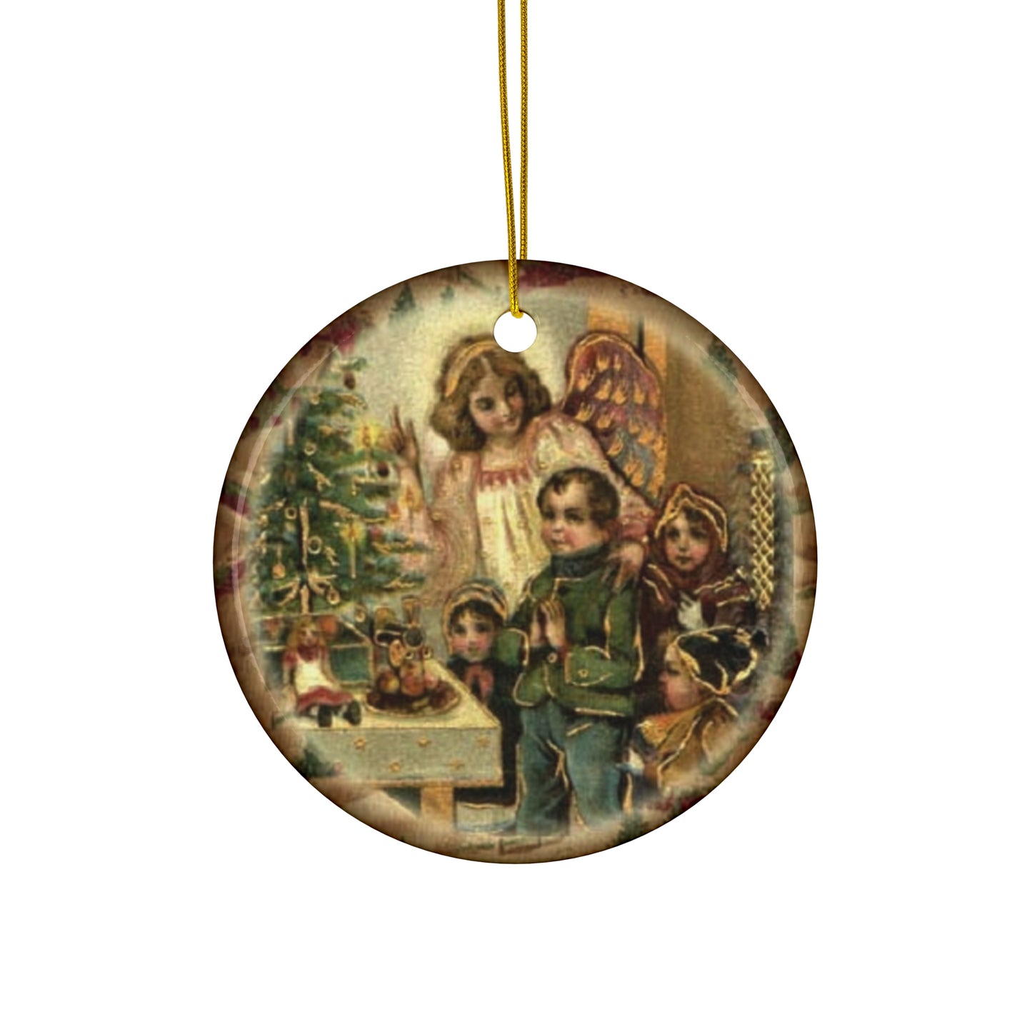 Angel With Kids Ceramic Disc Ornament        Item #471407