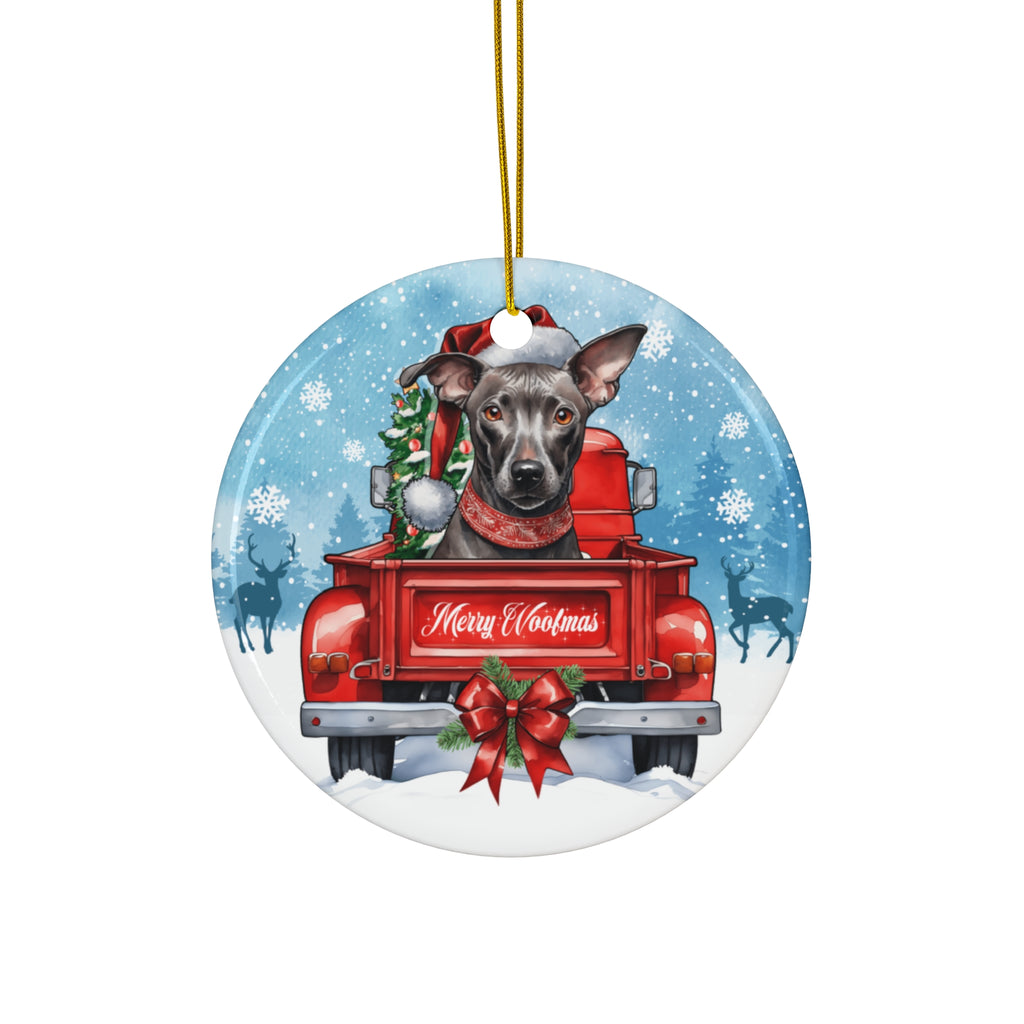 Christmas Xoloitzcuintli Mexican Hairless Dog In Truck Ceramic Disc Ornament        Item #7659172