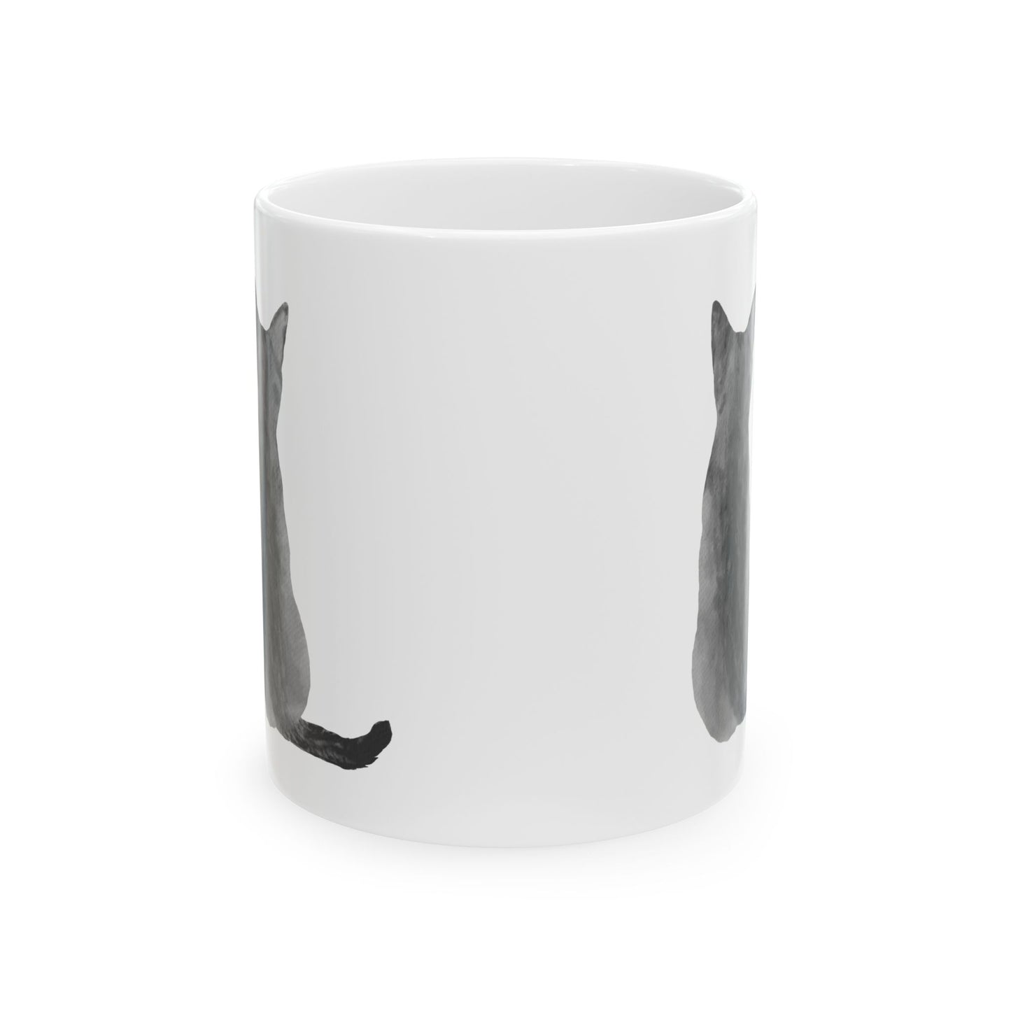 Cat Silhouette Ceramic Mug — Minimal Black Cat Coffee Cup 11oz  Item #1009