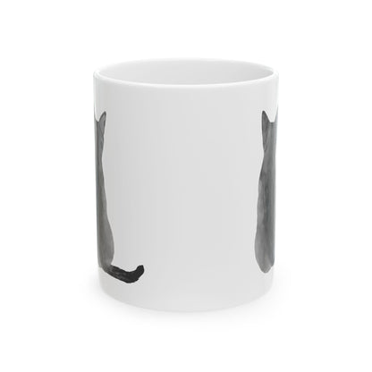 Cat Silhouette Ceramic Mug — Minimal Black Cat Coffee Cup 11oz  Item #1009
