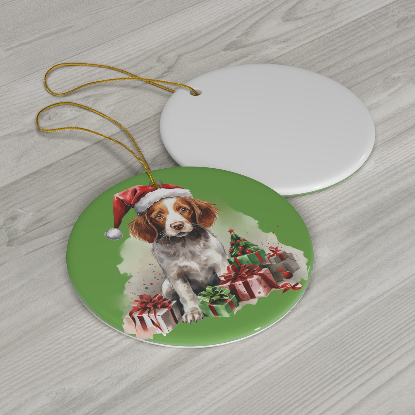 Ceramic Ornament - Christmas Brittany Spaniel Dog      Item #5713043