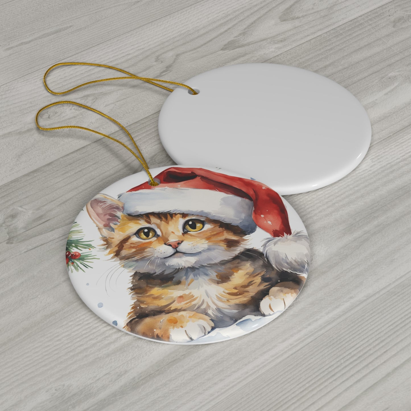 Christmas Cat Ceramic Disc Ornament     Item #8741736