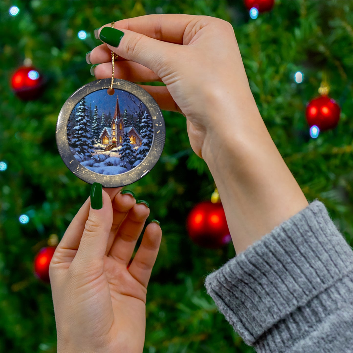 Winter Scene Ceramic Disc Ornament       Item #1296179