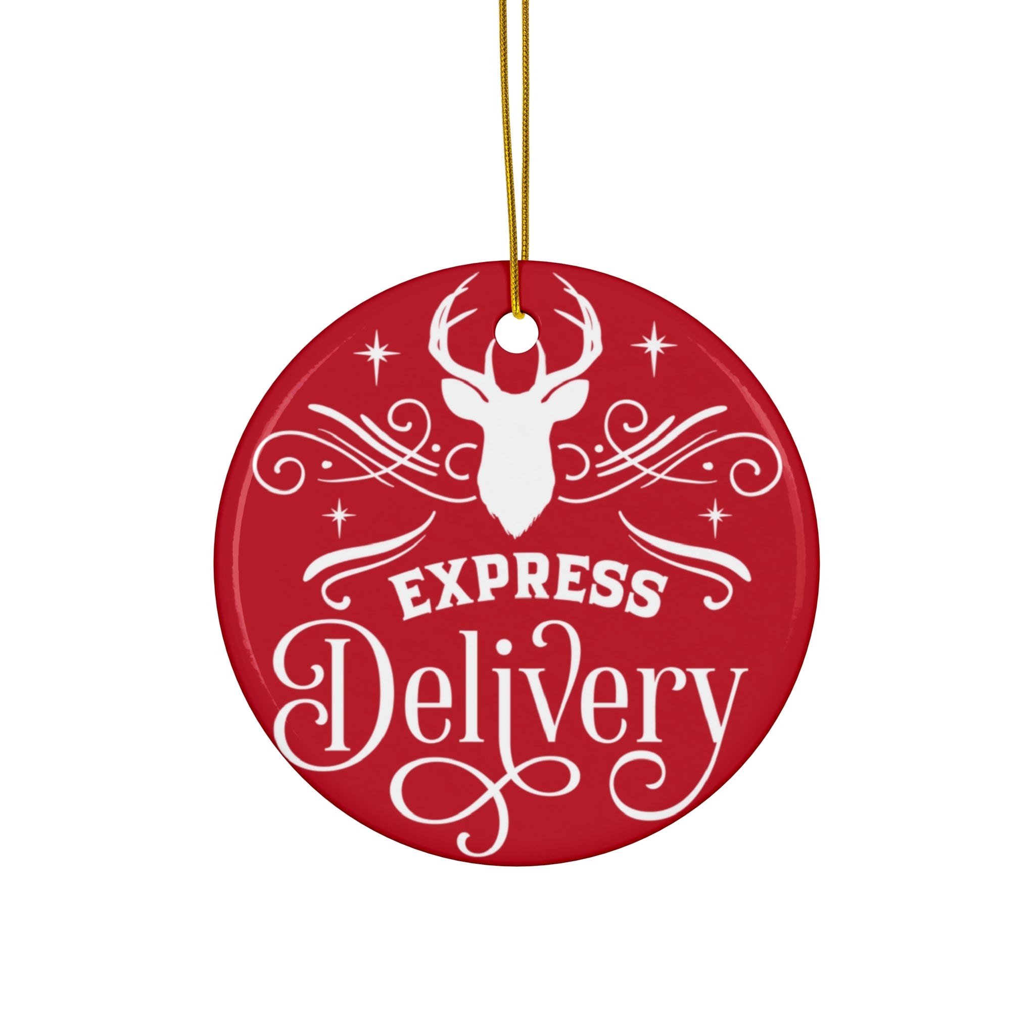 Express Delivery Reindeer Ceramic Ornament      Item #631558 - Buckshot's Bargain Barn