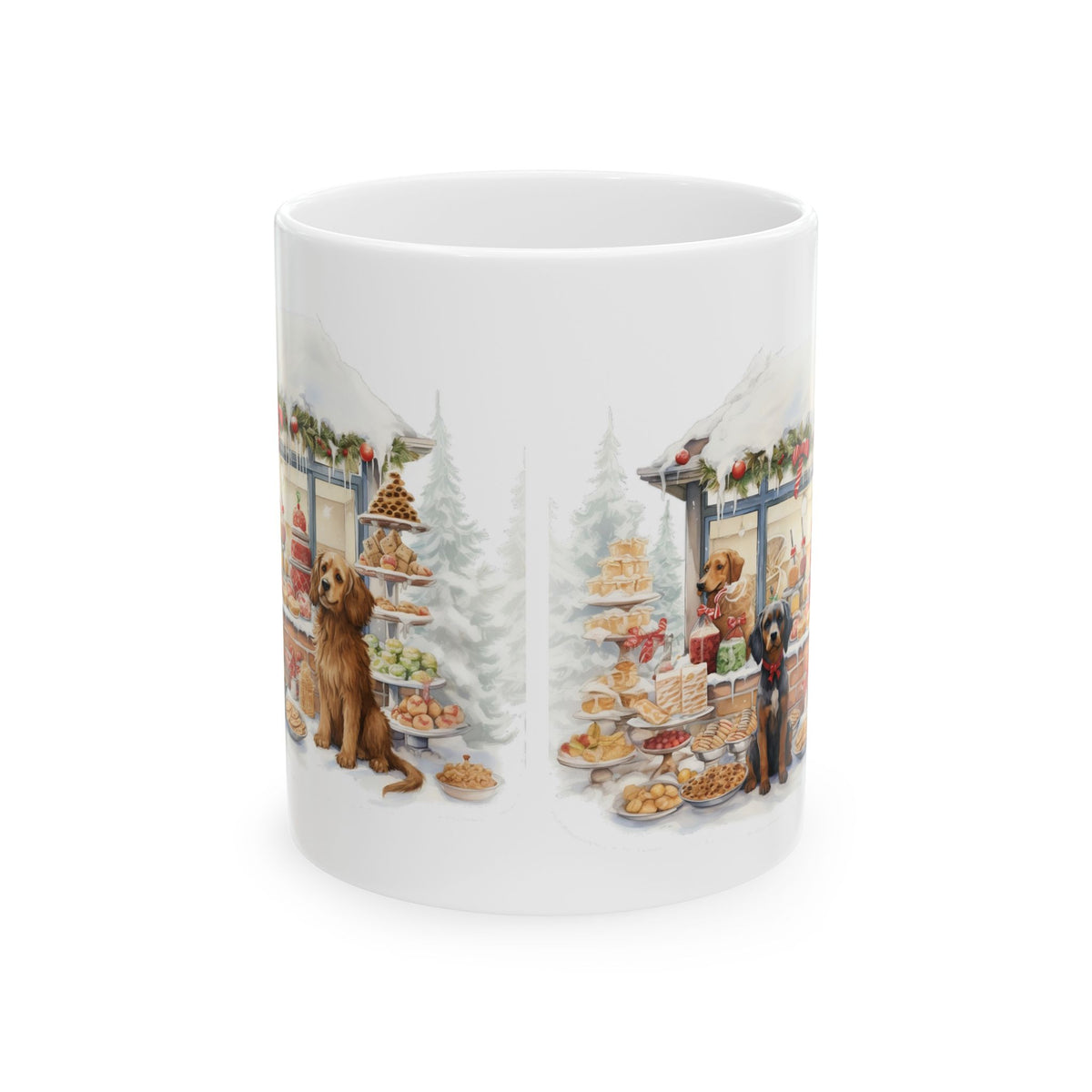 Cozy Christmas Market Ceramic Mug with Festive Dog Design 11oz   Item #325968