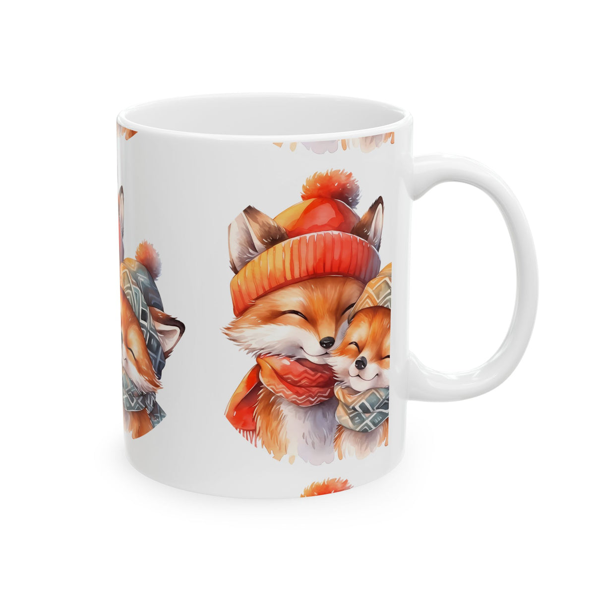 Cute Fox Couple Ceramic Mug — Cozy Winter Animal Coffee Cup 11oz    Item #99751