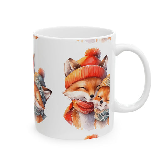 Cute Fox Couple Ceramic Mug — Cozy Winter Animal Coffee Cup 11oz    Item #99751