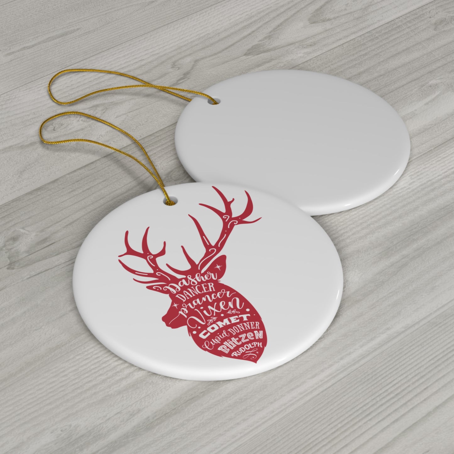 Reindeer Head Names Ceramic Disc Ornament       Item #9876592