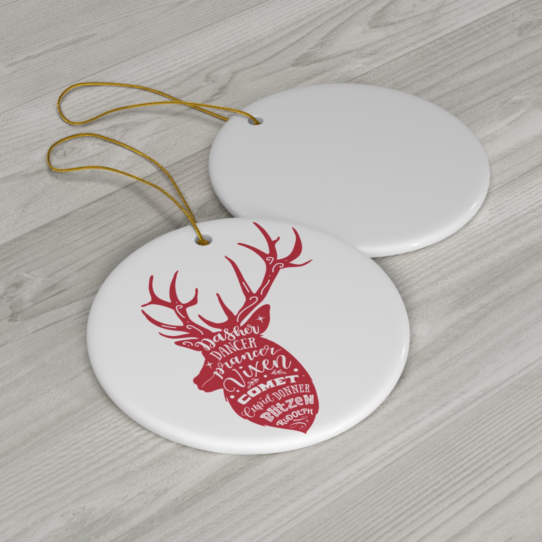Reindeer Head Names Ceramic Disc Ornament       Item #9876592 - Buckshot's Bargain Barn