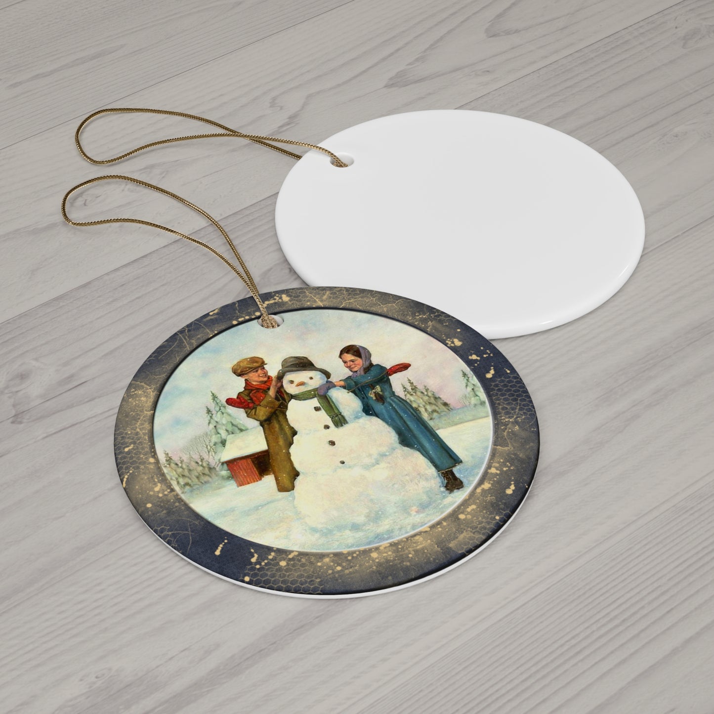 Snowman & Kids Ceramic Disc Ornament      Item #2167442