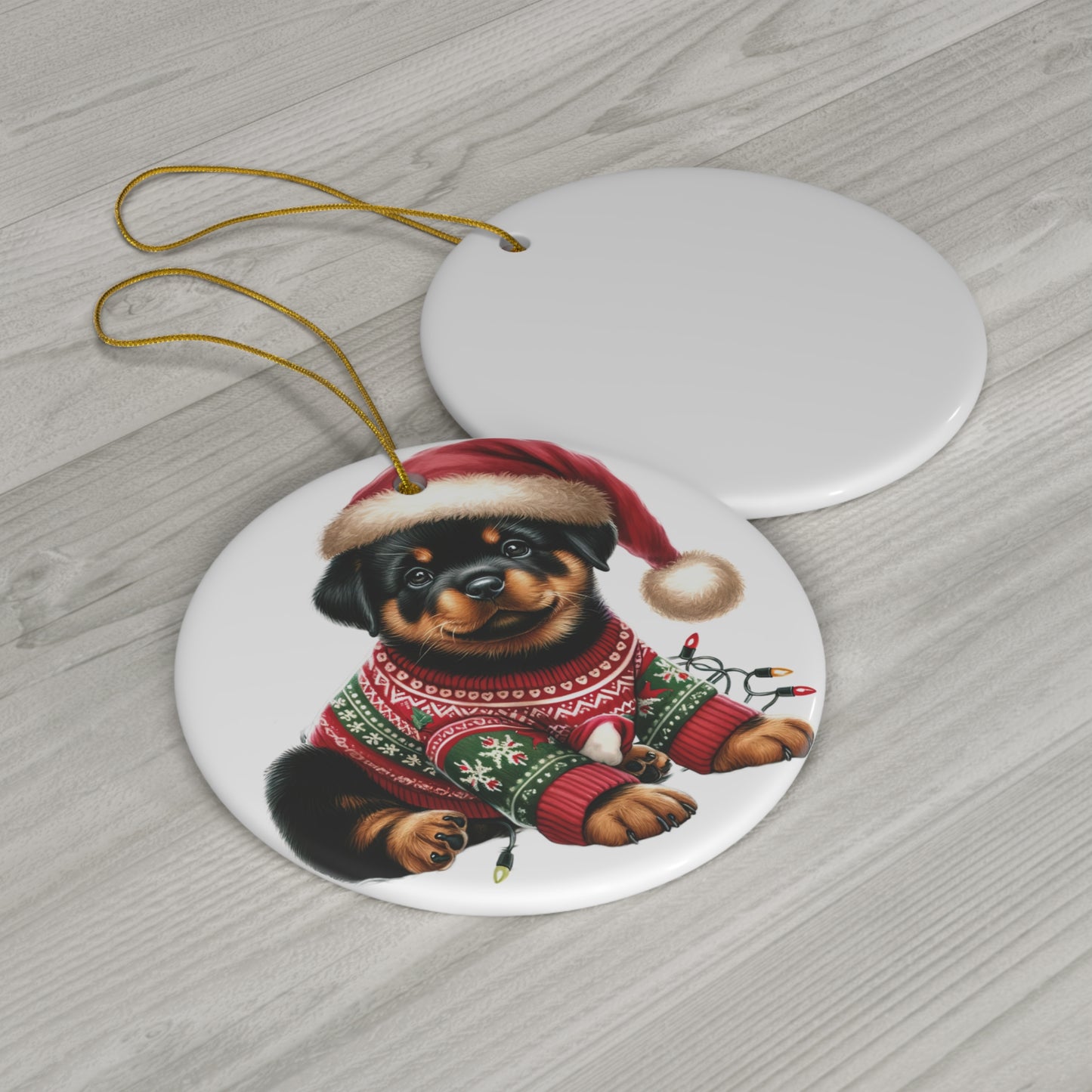 Ceramic Ornament - Rottweiler Christmas Puppy With Lights     Item #9199696