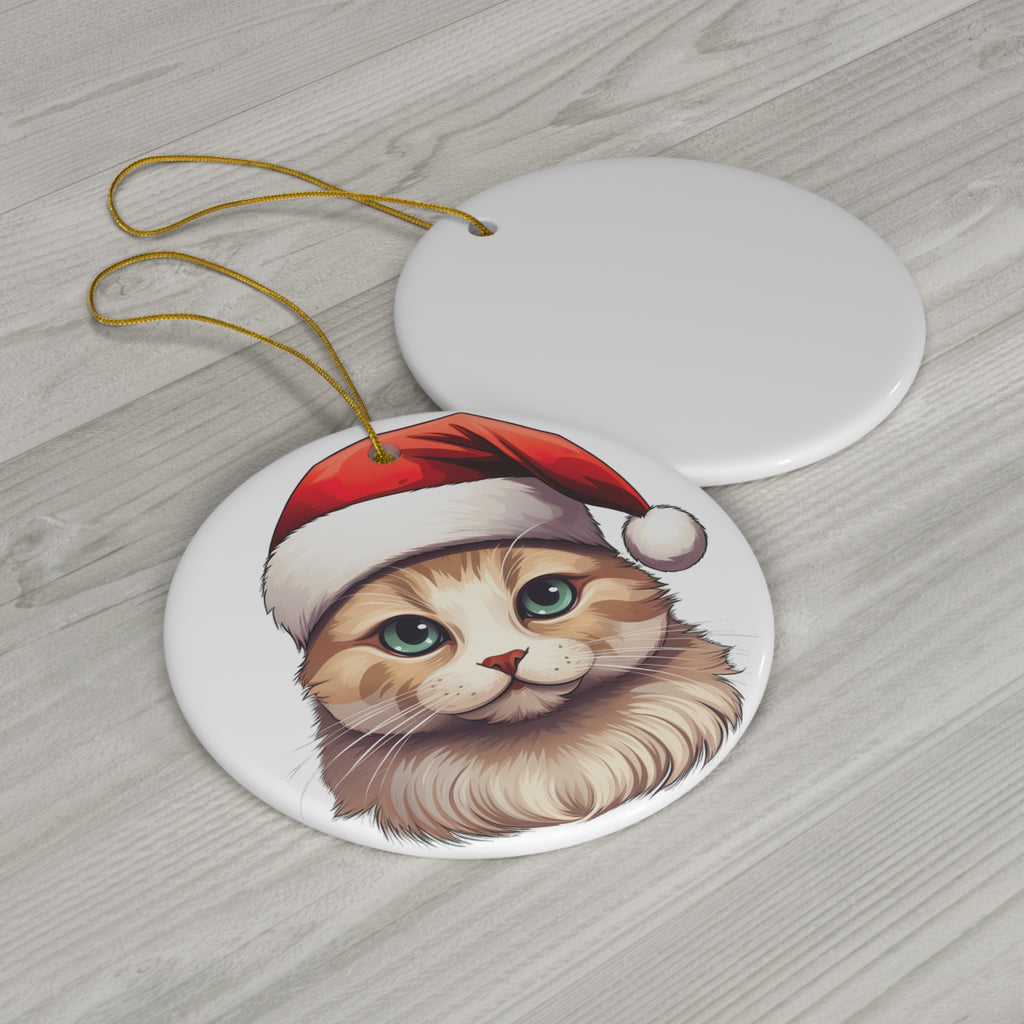 Ceramic Ornament - Munchkin Cat With Santa Hat      Item #7039553