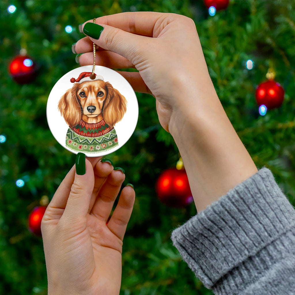 Christmas Dog With Christmas Sweater Ceramic Disc Ornament            Item #5145581