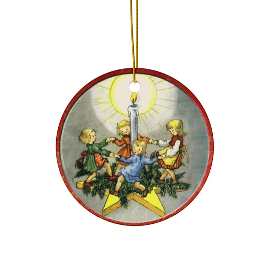 Christmas Scene With Kids Ceramic Disc Ornament          Item #2501695