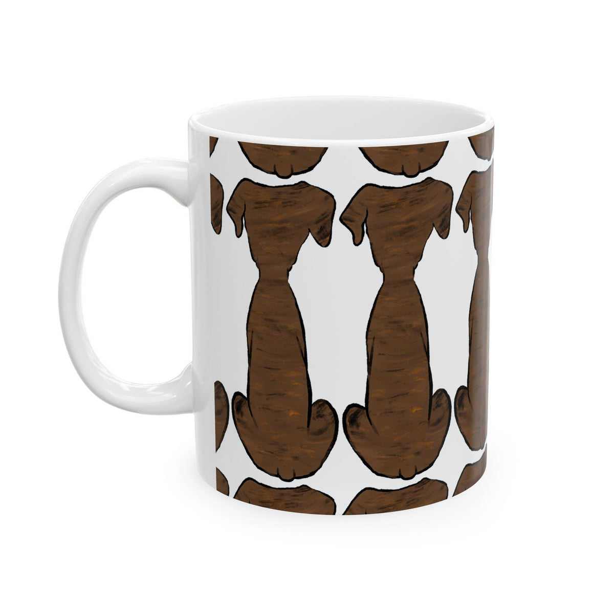 Dachshund Pattern Ceramic Mug — Cute Black & Tan Sausage Dog Coffee Cup 11oz   Item #666911