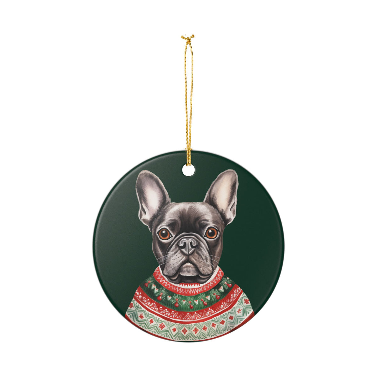 French Bulldog With A Festive Sweater Christmas Ceramic Ornament   Item #928842
