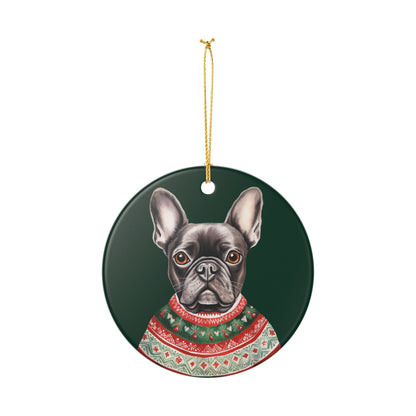 French Bulldog With A Festive Sweater Christmas Ceramic Ornament   Item #928842