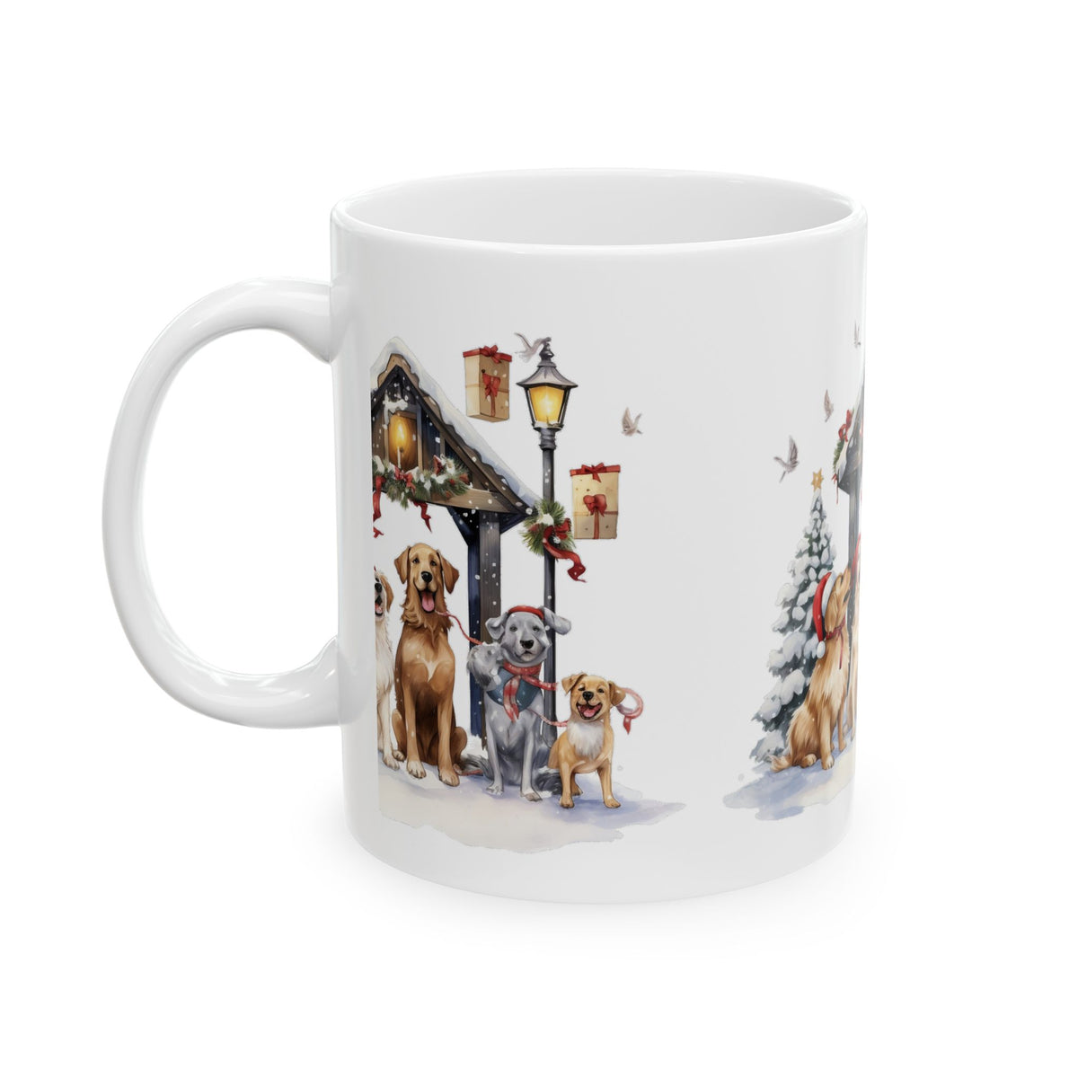 Christmas Dogs Ceramic Mug — Festive Golden Retrievers by Lantern 11oz   Item #955473