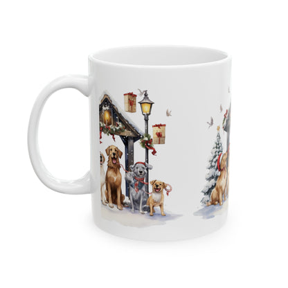 Christmas Dogs Ceramic Mug — Festive Golden Retrievers by Lantern 11oz   Item #955473