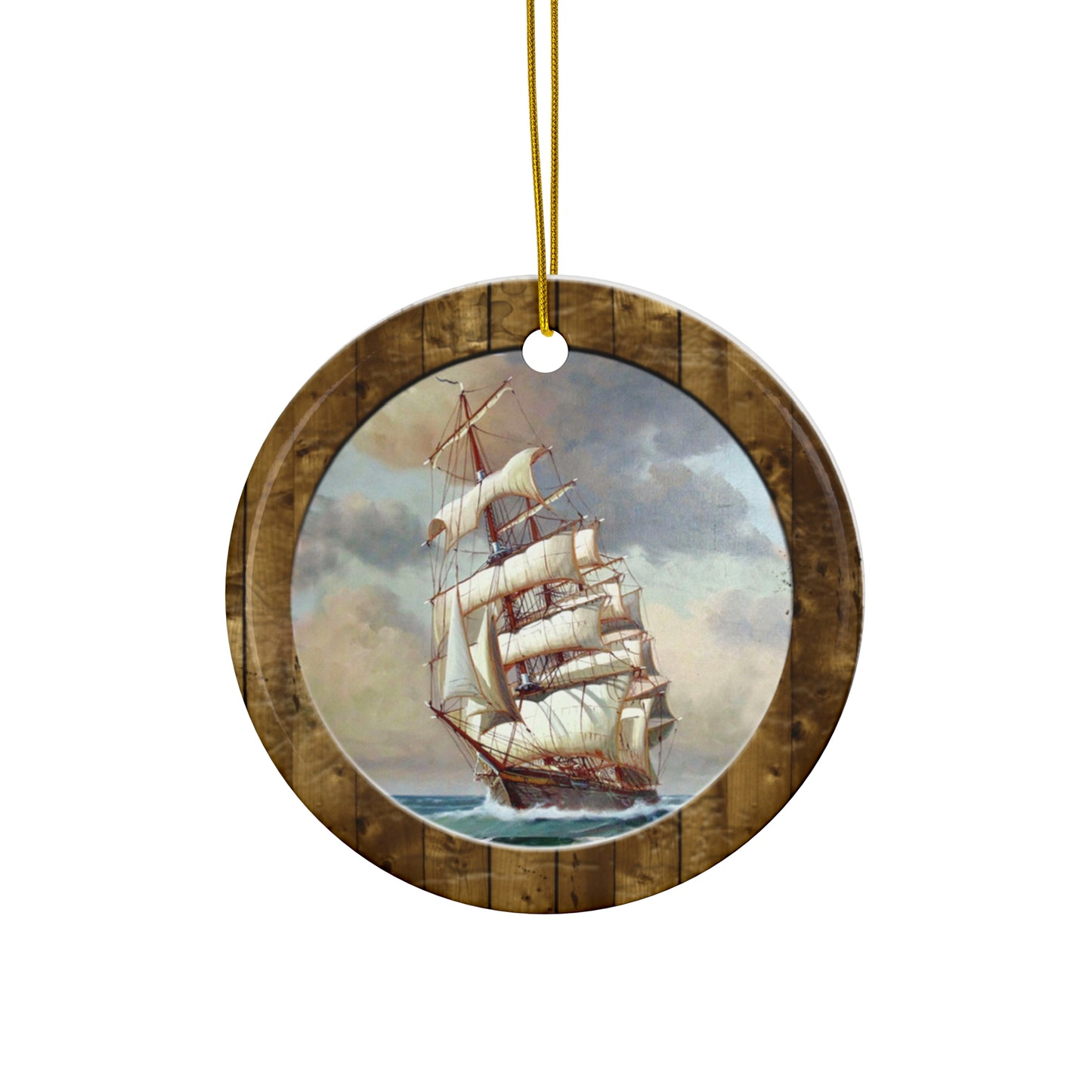 Sailing Ship Ceramic Disc Ornament     Item #647534