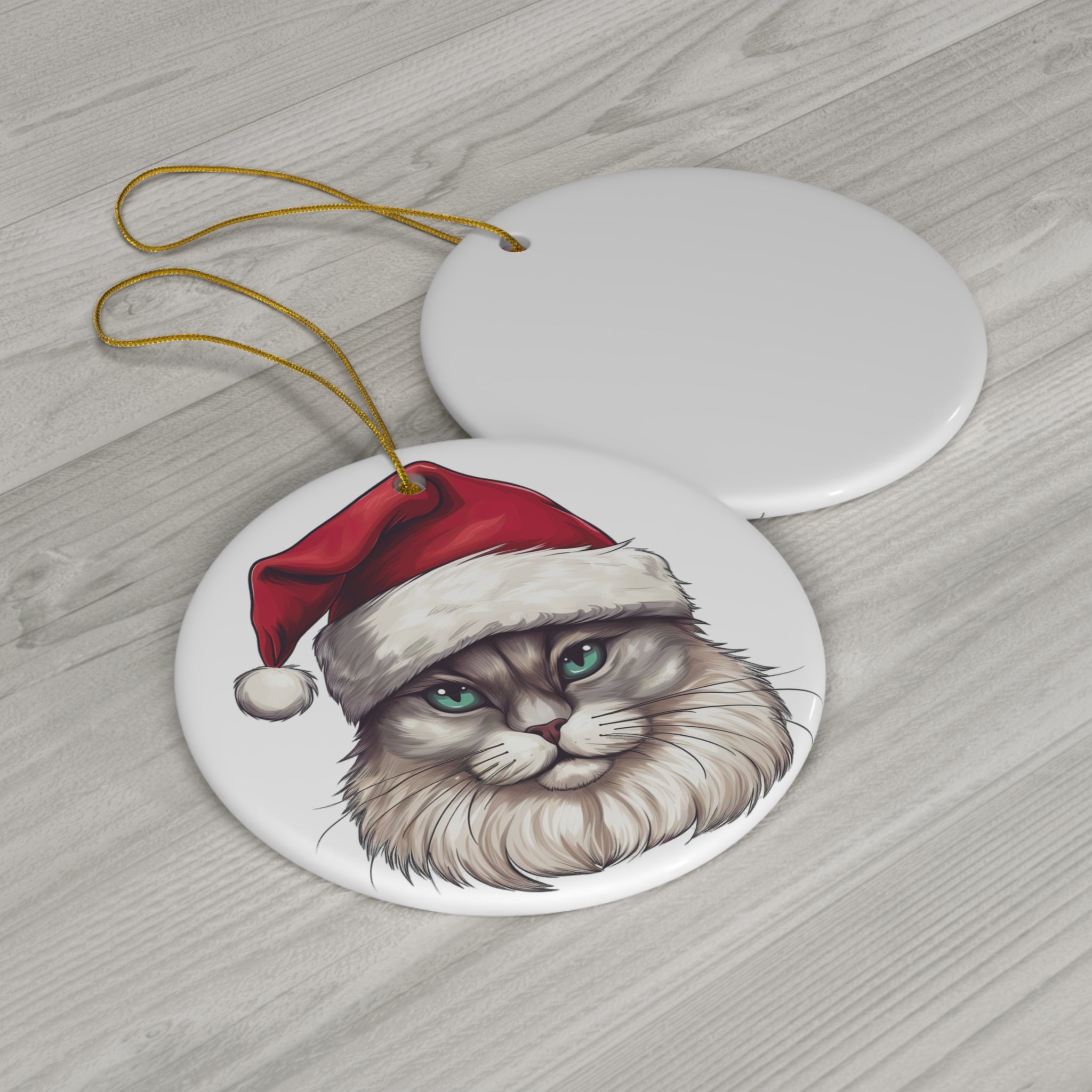 Neva Masquarade Cat With Santa Hat Ceramic Ornament      Item #835356 - Buckshot's Bargain Barn