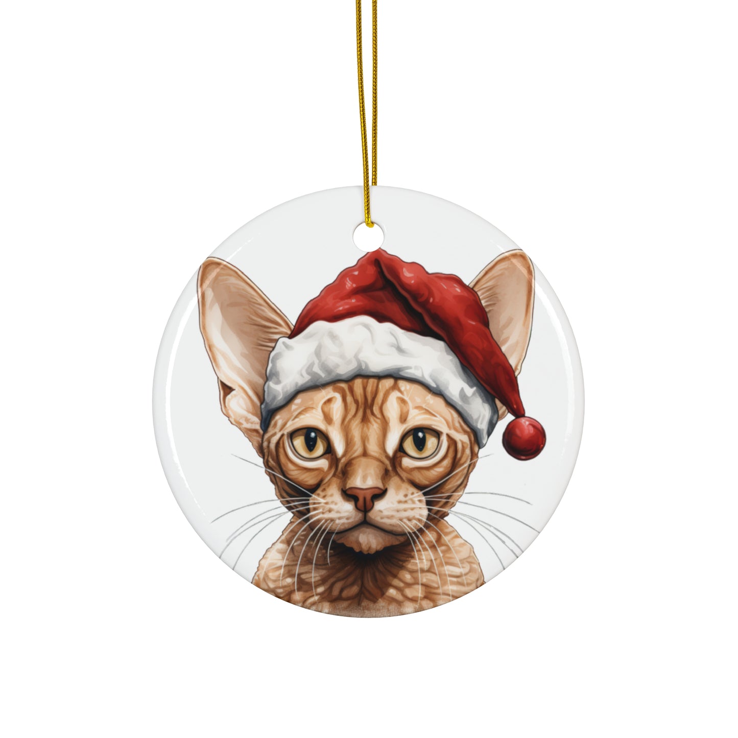 Ceramic Ornament - Devon Rex Kitten With Santa Hat      Item #9555148