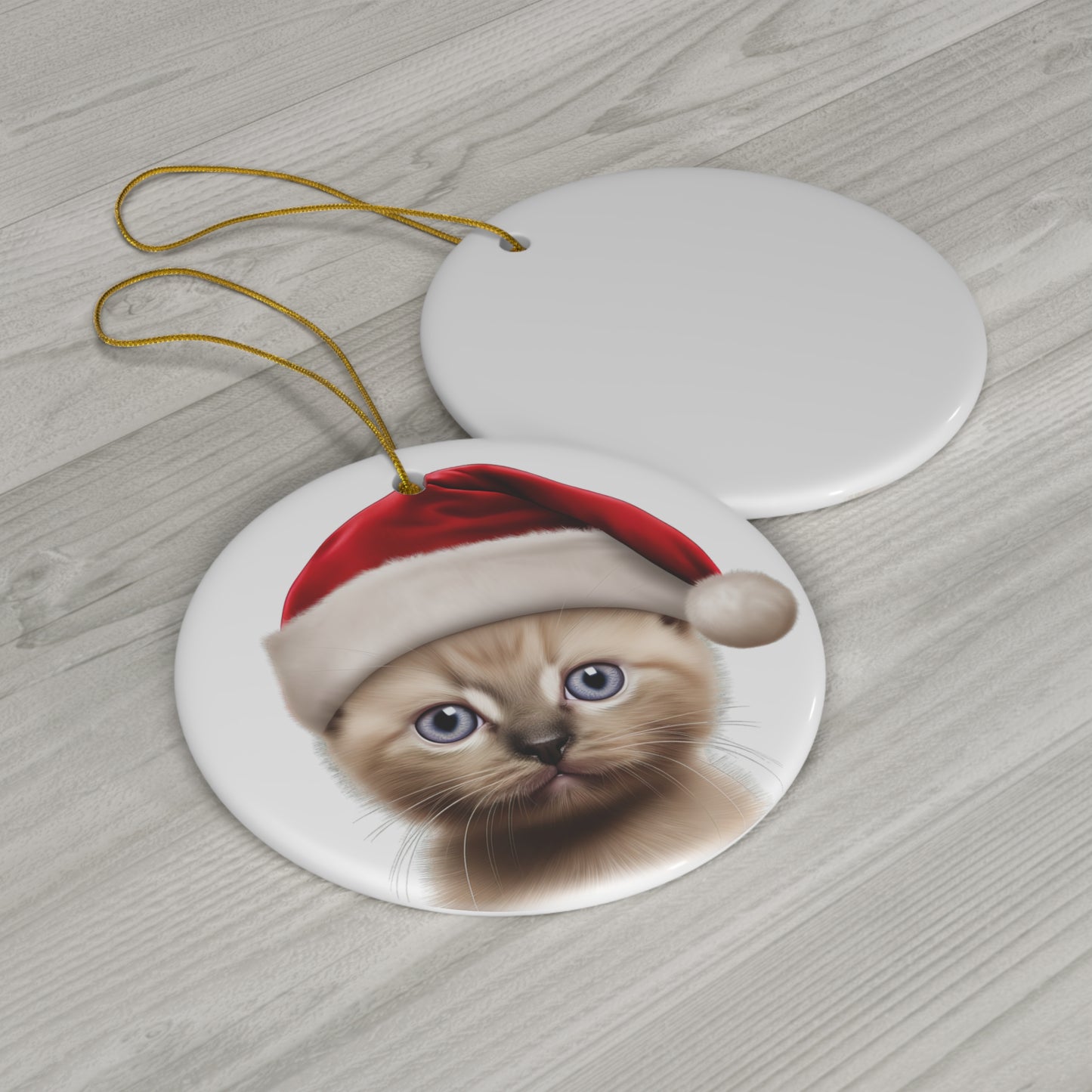 Ceramic Ornament - Thai Cat Kitten With Santa Hat      Item #4620004