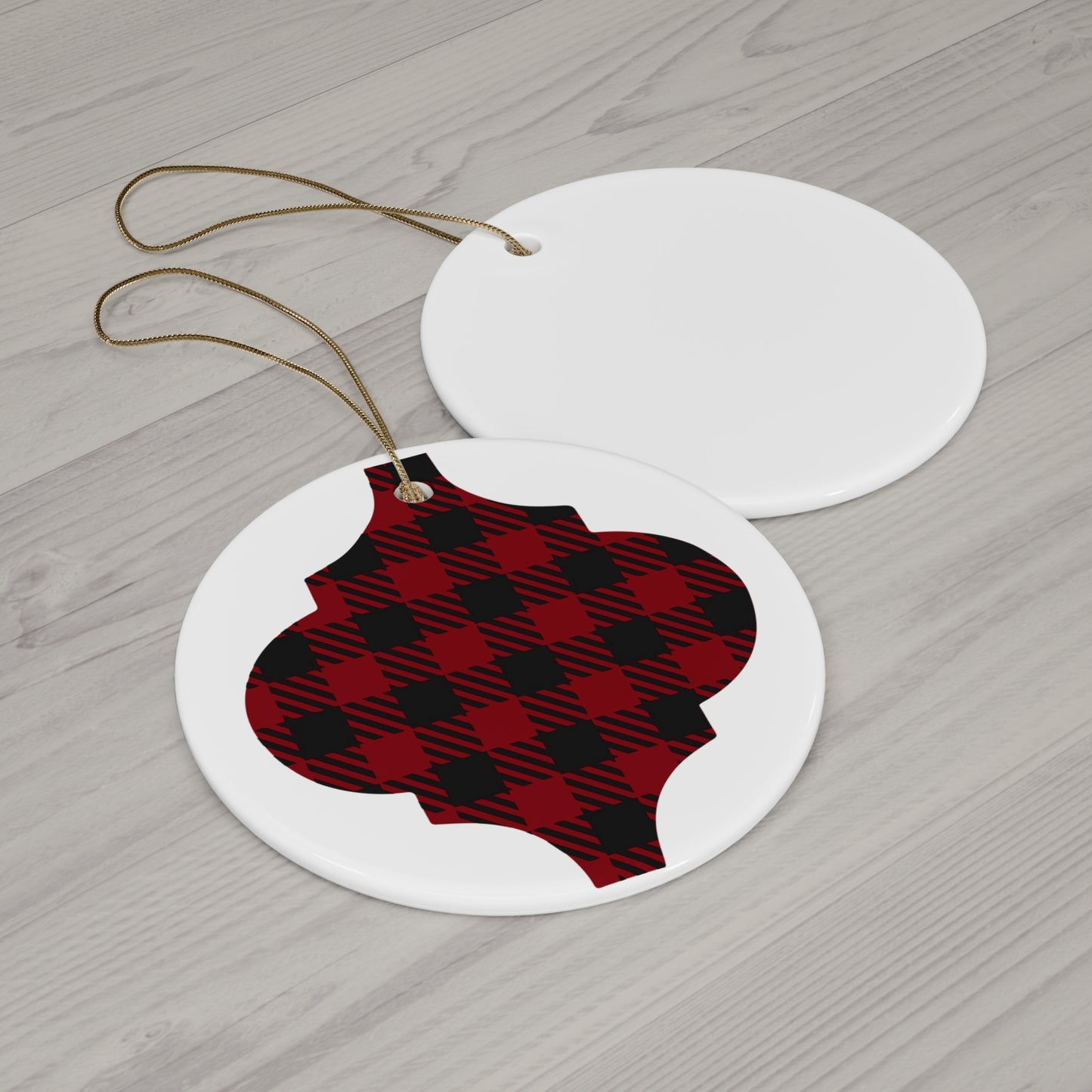 Buffalo Plaid Ceramic Disc Ornament        Item #396004