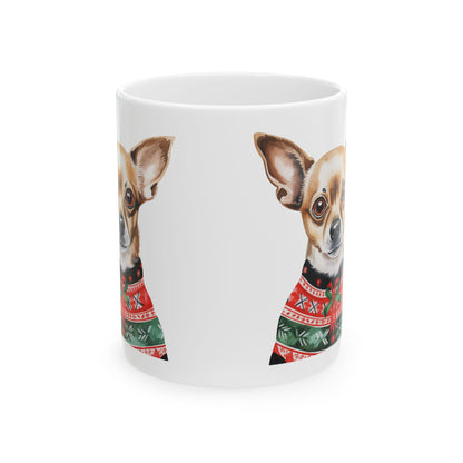 Chihuahua in Christmas Sweater Ceramic Mug — Holiday Dog Coffee Cup 11oz    Item #527726