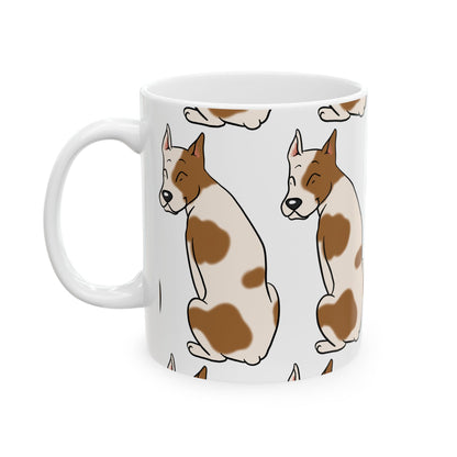 Brown and White Dog Pattern Ceramic Mug — Cute Pet Lover Coffee Cup 11oz   Item #614251