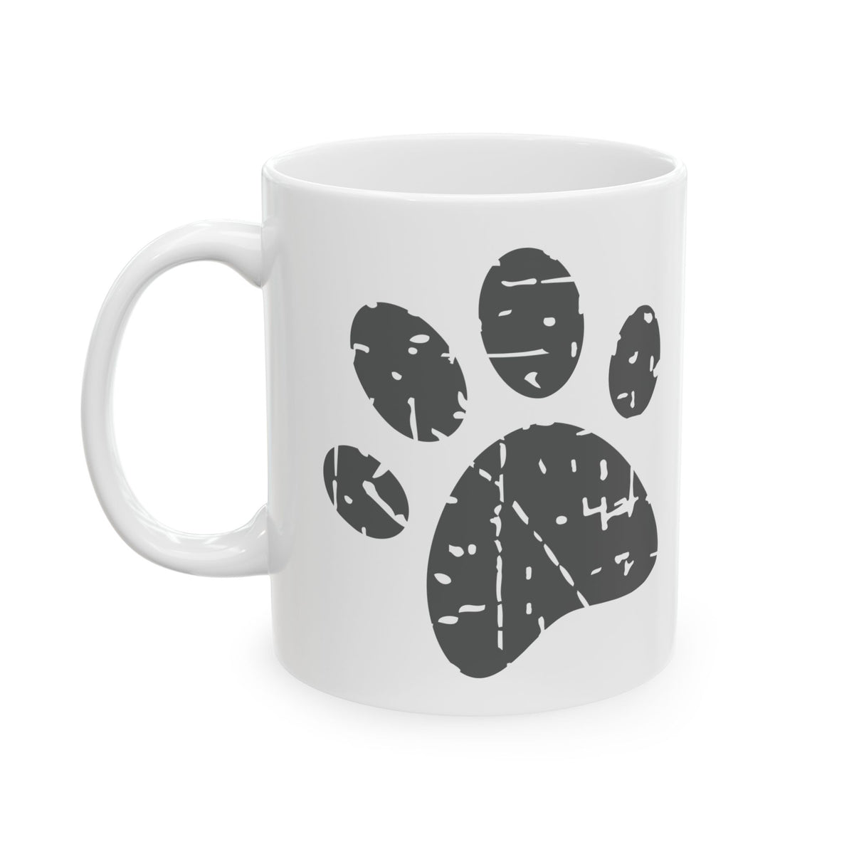 Paws & Pawprints Ceramic Mug — Distressed Black Dog Paw Design 11oz   Item #312384