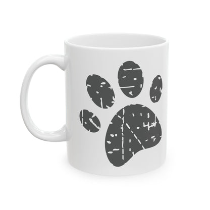 Paws & Pawprints Ceramic Mug — Distressed Black Dog Paw Design 11oz   Item #312384