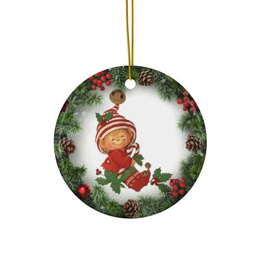 Xmas Kid Ceramic Disc Ornament         Item #5963016