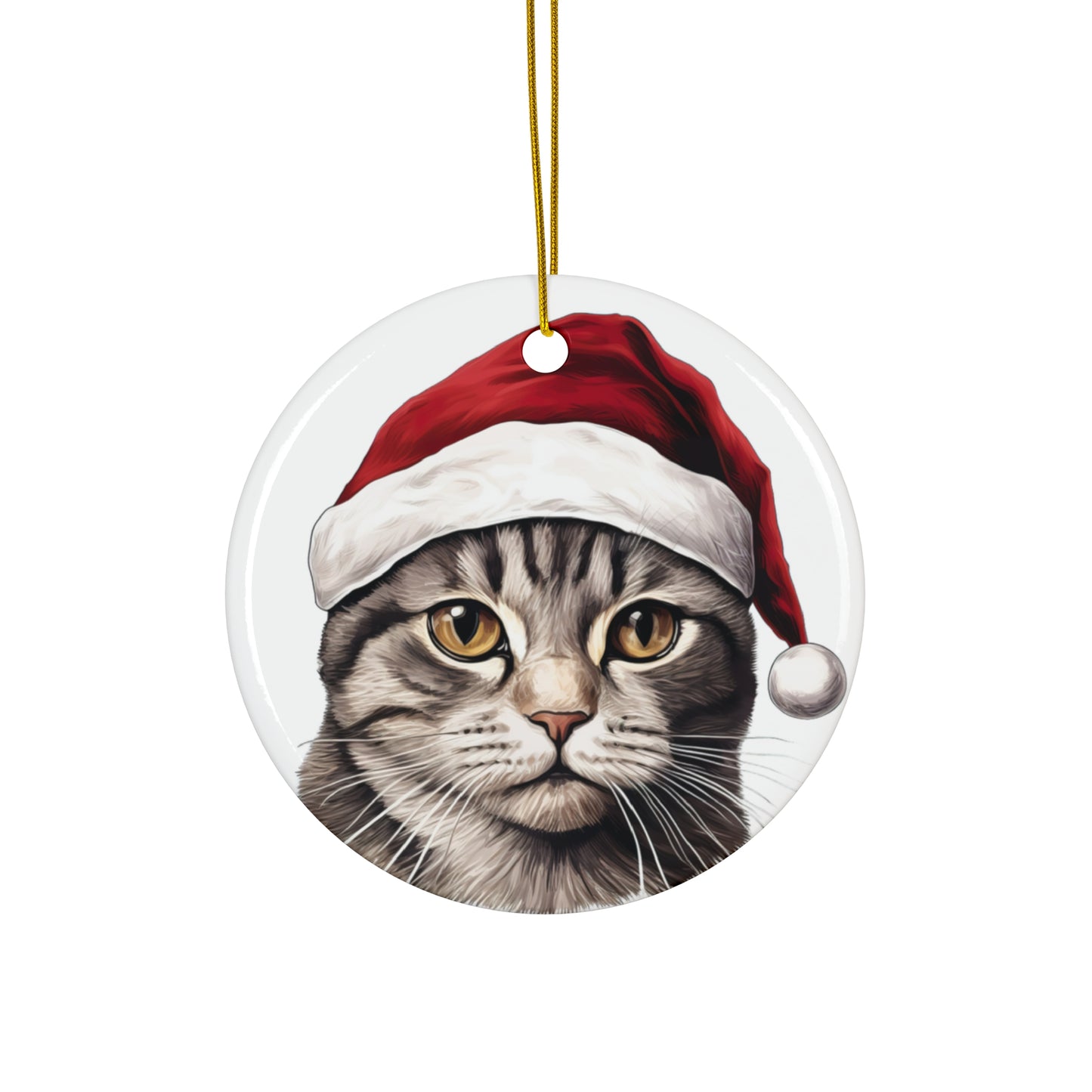 American WireHair Cat With Santa Hat Ceramic Ornament      Item #6853096