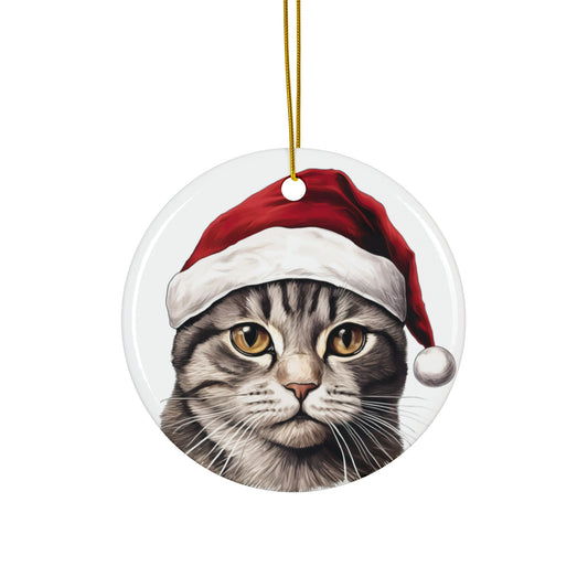 American WireHair Cat With Santa Hat Ceramic Ornament      Item #6853096