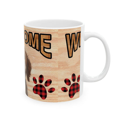 Welcome Puppy Ceramic Mug – Cute Goldendoodle Paw Print Coffee Cup 11oz    Item #224574