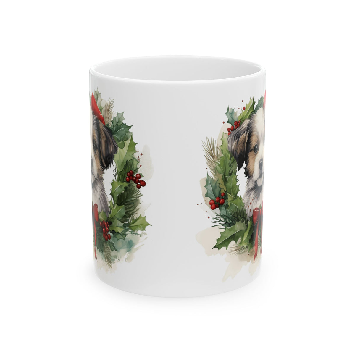 Christmas Dog & Holly Wreath Ceramic Mug 11oz  Item #104844