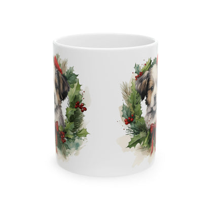 Christmas Dog & Holly Wreath Ceramic Mug 11oz  Item #104844