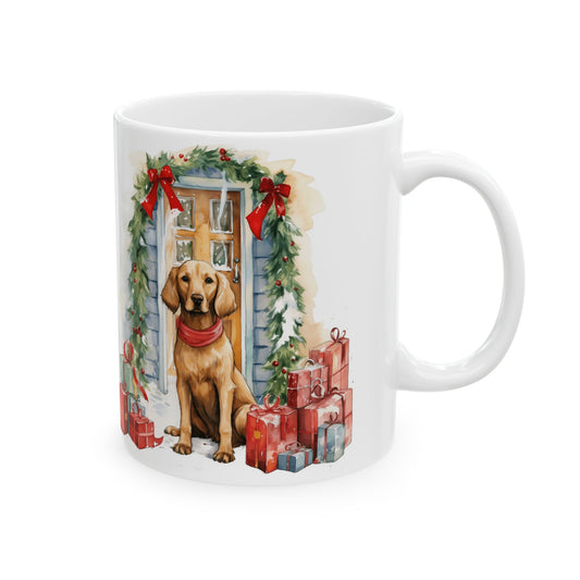 Festive Dog By Door With Presents Holiday Mug 11oz  Item #619626