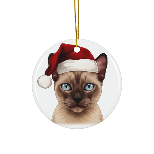 Ceramic Ornament - Tonkinese Cat With Santa Hat      Item #7469245