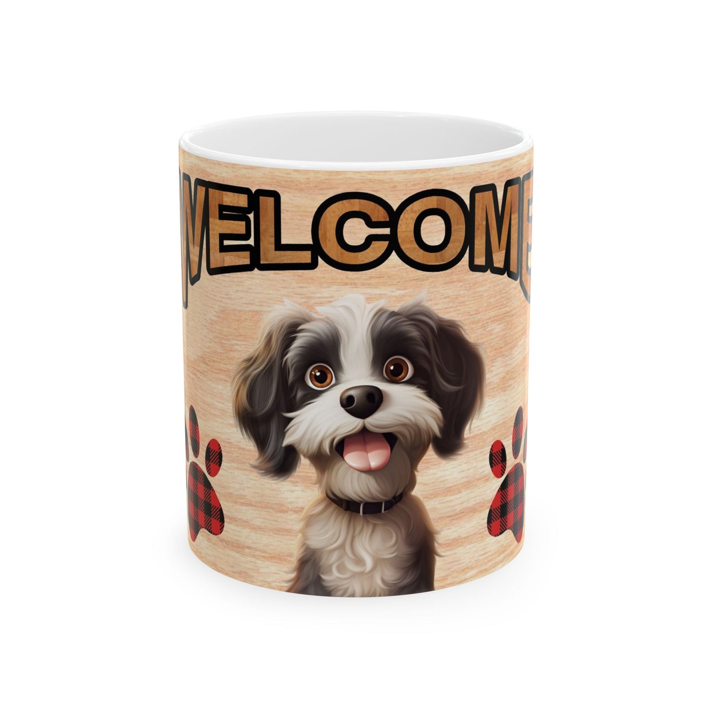 Welcome Puppy Ceramic Mug — Cute Dog Paw Print Coffee Cup 11oz   Item #191175