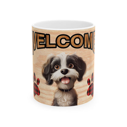 Welcome Puppy Ceramic Mug — Cute Dog Paw Print Coffee Cup 11oz   Item #191175