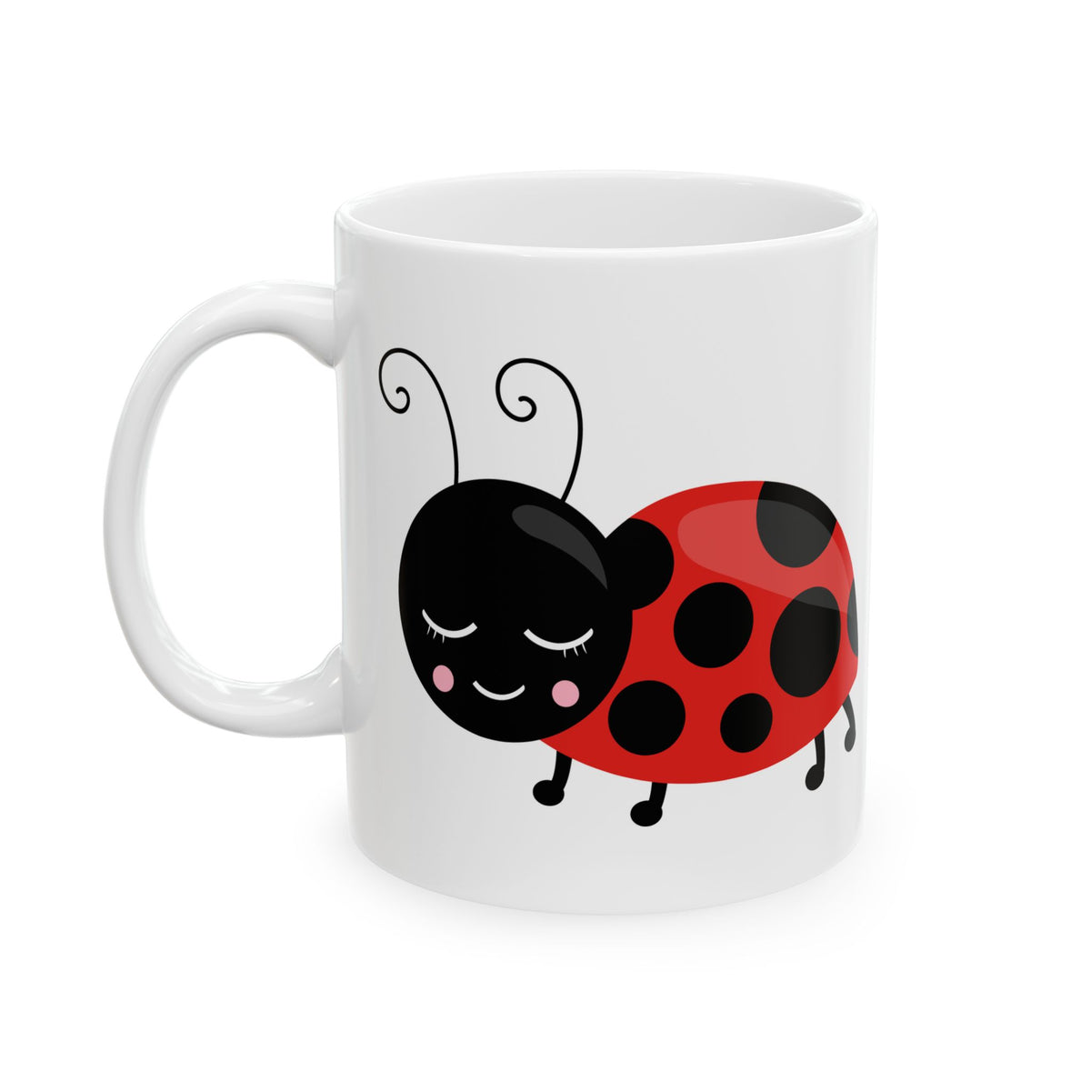 Cute Ladybug Ceramic Mug – Whimsical Red & Black Bug Coffee Cup 11oz   Item #533415
